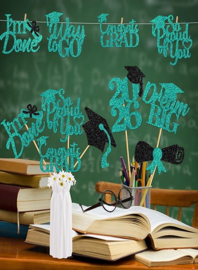MZ.ogm 24Pcs Graduation Centerpieces for Tables: 2026 Graduation Centerpiece Sticks Class of 2026 Sticks for Grad Table Decorations Conngrats Decorations Teal - Image 4