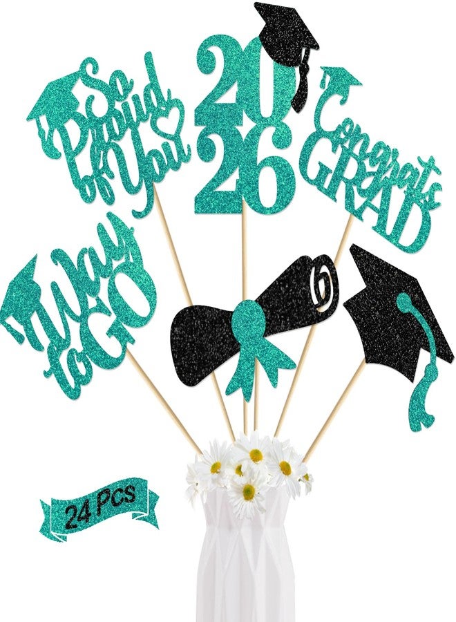 MZ.ogm 24Pcs Graduation Centerpieces for Tables: 2026 Graduation Centerpiece Sticks Class of 2026 Sticks for Grad Table Decorations Conngrats Decorations Teal - Image 1