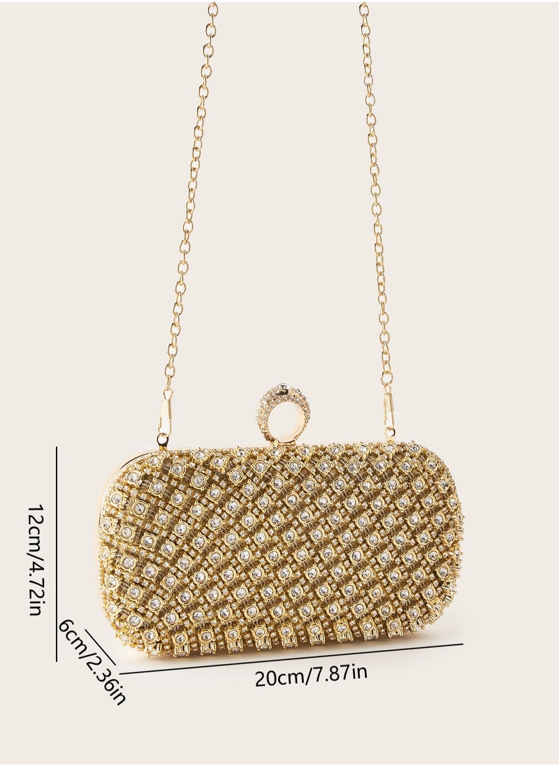 Generic - Glitter Bling Glamorous,Elegant,Exquisite,Quiet Luxury Fashionable Evening Bag With Rhinestone Decoration Dinner Bag,Elegant Rhinestone Rhinestone,Crystal Decor,Faux Pearl For Party Girl,Woman,For Lady,Bride Perfect for Party,Wedding,Prom,Dinner/Banquet Best gift for women - Image 1
