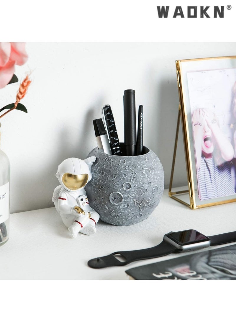 WAOKN Astronaut Pen Holder Desk Decor, Durable Resin Desk Organizer, Makeup Brush Holder Statues Sculpture Figurine Ornament, Decorative Accessories for Office, Classroom, Home (gray) - Image 4