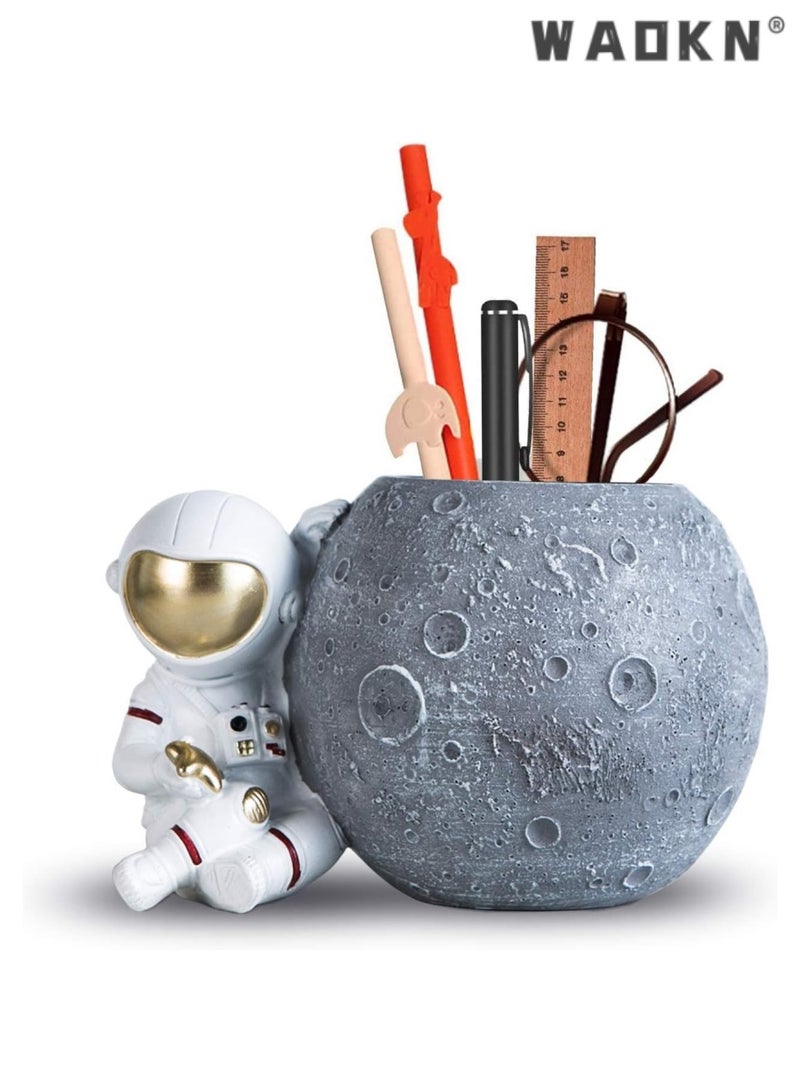 WAOKN Astronaut Pen Holder Desk Decor, Durable Resin Desk Organizer, Makeup Brush Holder Statues Sculpture Figurine Ornament, Decorative Accessories for Office, Classroom, Home (gray) - Image 1