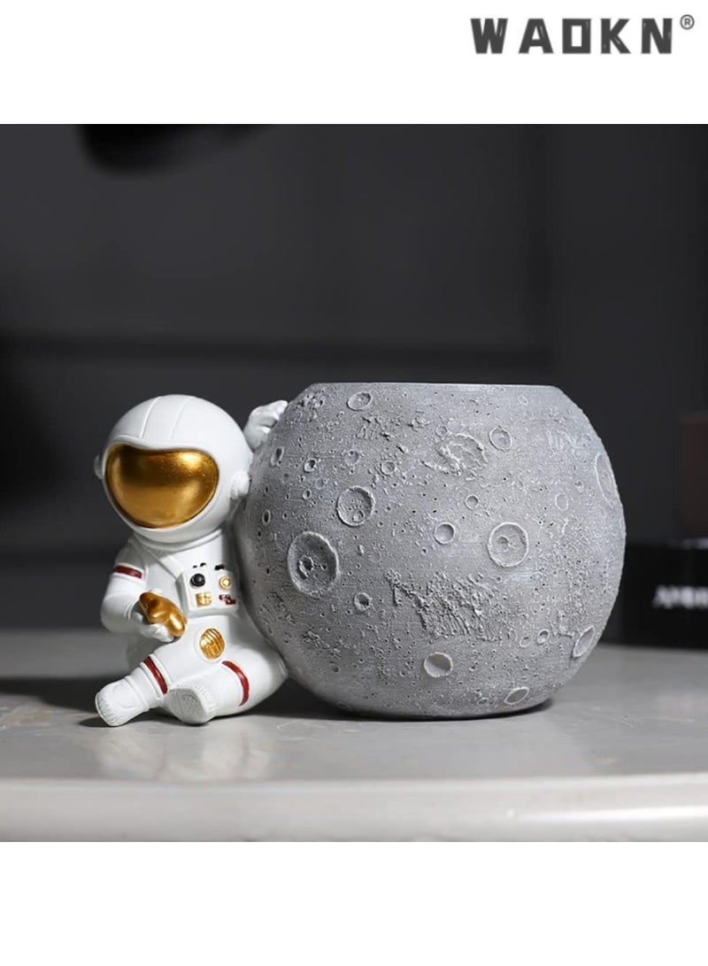 WAOKN Astronaut Pen Holder Desk Decor, Durable Resin Desk Organizer, Makeup Brush Holder Statues Sculpture Figurine Ornament, Decorative Accessories for Office, Classroom, Home (gray) - Image 2