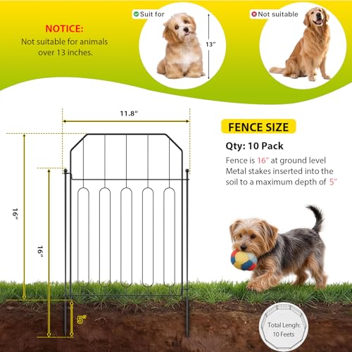 VANCASTLE Decorative Garden Fence, Toatal 10FT(L) x 21IN(H) Outdoor Metal No Dig Fence Animal Barrier, Rustproof No-Tool Assembly Landscape Edging for Yard, Lawn, Patio, Flower Bed-10 Panels Design I - Image 2
