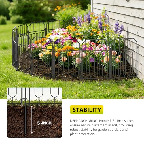 VANCASTLE Decorative Garden Fence, Toatal 10FT(L) x 21IN(H) Outdoor Metal No Dig Fence Animal Barrier, Rustproof No-Tool Assembly Landscape Edging for Yard, Lawn, Patio, Flower Bed-10 Panels Design I - Image 4