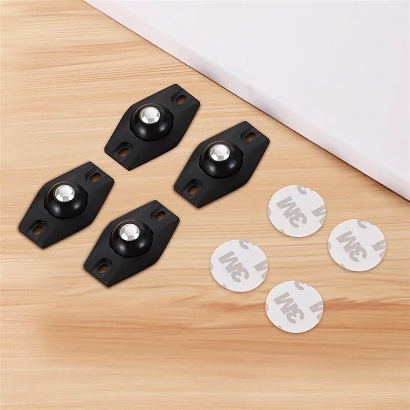 Black Universal 4Pcs Adhesive Ball Pulley Wheels For Garbage Can Mobile Base - Image 1