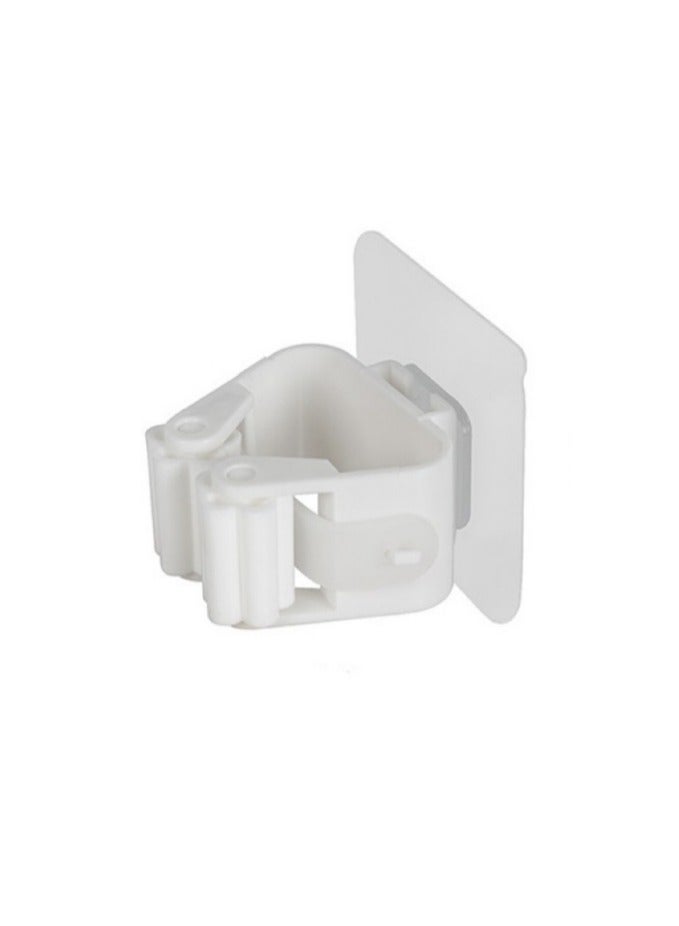 6-Piece White Hole-Free Mop Clip Set – Self-Adhesive Waterproof Broom Rack, Lightweight Organizer for Garage, Kitchen & Dorm - Image 1