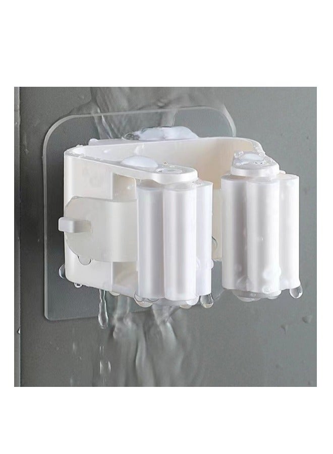 6-Piece White Hole-Free Mop Clip Set – Self-Adhesive Waterproof Broom Rack, Lightweight Organizer for Garage, Kitchen & Dorm - Image 2