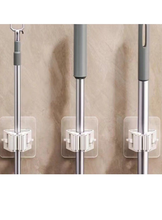 6-Piece White Hole-Free Mop Clip Set – Self-Adhesive Waterproof Broom Rack, Lightweight Organizer for Garage, Kitchen & Dorm - Image 3