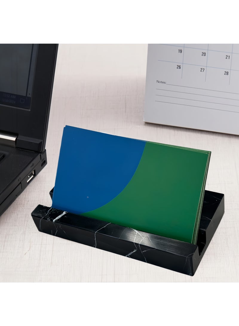 حامل بطاقات عمل للمكتب، صندوق بطاقات عمل، حامل عرض أنيق لبطاقات العمل، مصنوع من الرخام الأبيض، منظم مكتب يمكنه حمل 25 بطاقة عمل، ملحقات مكتب للجنسين - Image 3