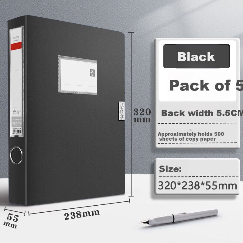 Jinzhi 5 Pieces, 55mm A4 File Box, Thickened Plastic Document Storage Box, Black, Financial Voucher Storage Box, Personnel File Folder, Document Contract File Organizer - Image 2