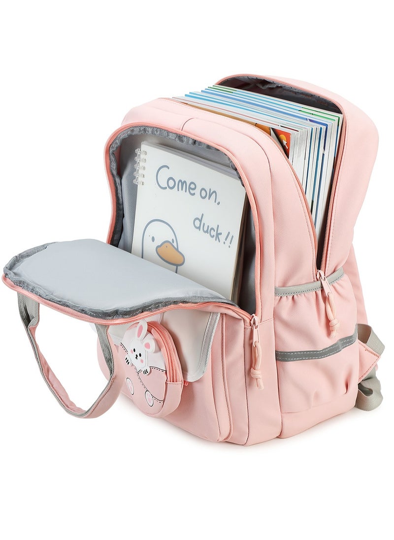 Generic - 222 Lightweight Laptop School Travel Multi-pocket Multi-Compartment Large Capacity Women's Water-resistant Collage Daily Use Backpack Bag - Pink - Image 1