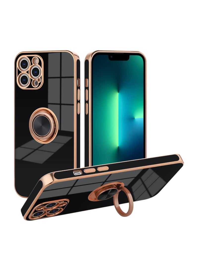 BGM iPhone 13 Pro Max Case for Women Men with Camera Protection Plating Gold 360Â° Rotation Magnetic Ring Holder Stand Soft TPU Edges Shockproof Bumper Protective Cover Case 6.7Inch