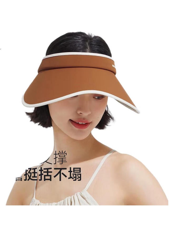 Vvc Sun Visor Hat For Women, Open Top Sun Protection Hat, Summer Uv Protection Sun Hat, Outdoor Beach Sports Cap, Coffee And Beige - Image 1