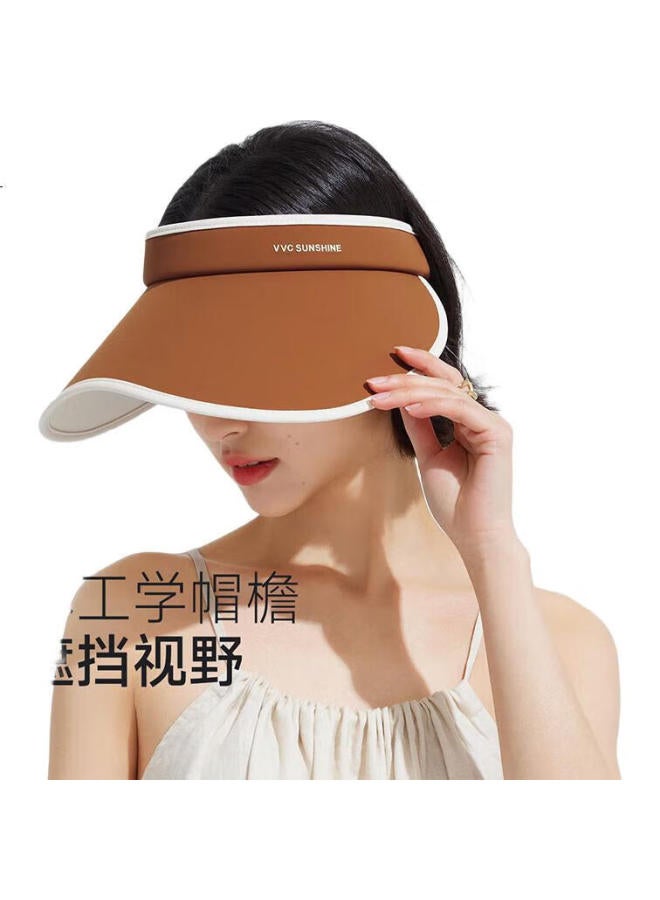 Vvc Sun Visor Hat For Women, Open Top Sun Protection Hat, Summer Uv Protection Sun Hat, Outdoor Beach Sports Cap, Coffee And Beige - Image 2