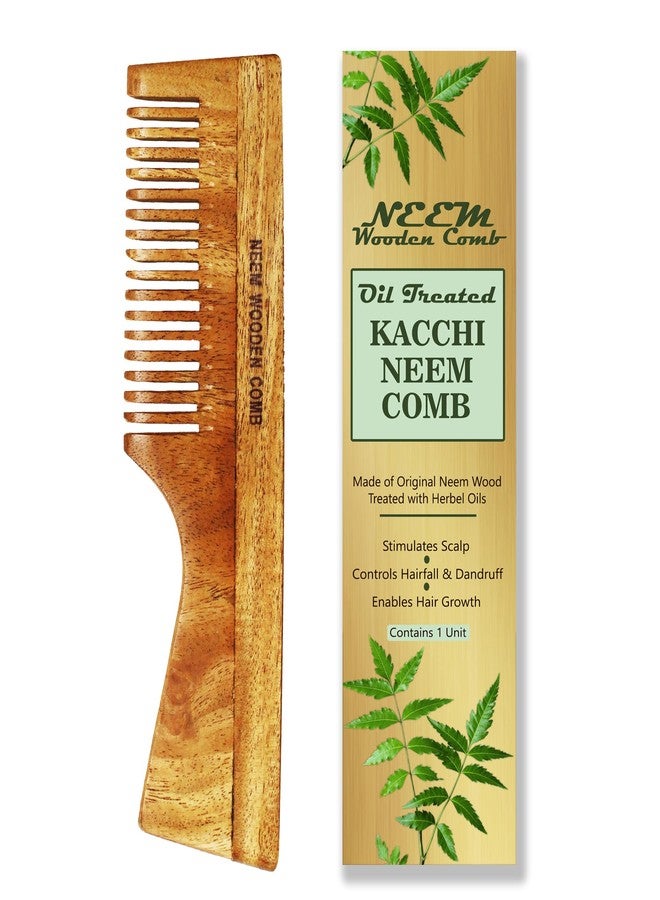 FLYSPACE Kacchi Neem Wooden Comb, Oil Treated, Stimulates Scalp, Controls Hairfall & Dandruff, Enables Hair Growth, 1 Unit (Half Comb) - Image 1
