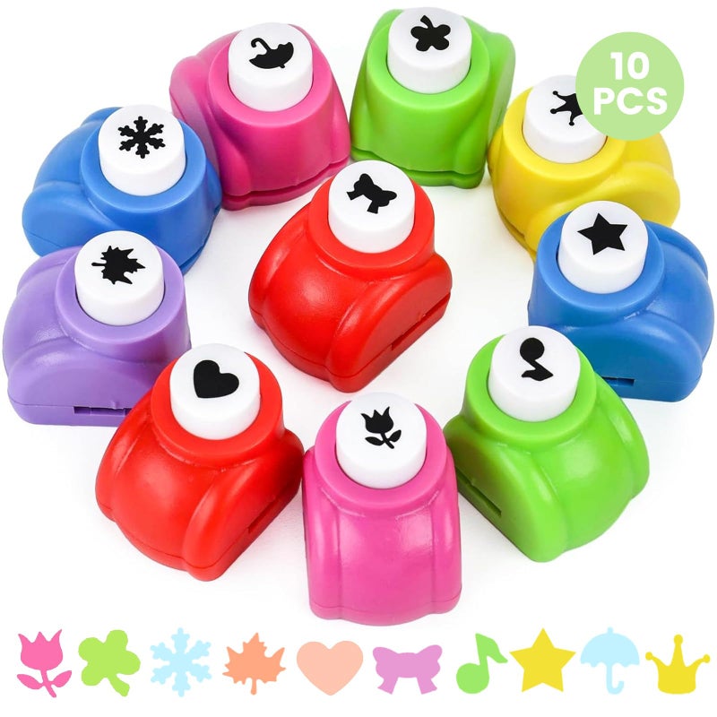 LOVEINUSA 10 Pack Multicolored Shape Paper Hole Punch Craft Set for DIY Crafting Scrapbooking Handmade Greeting Cards Photo Albums Mini Cutter Nail and Festival Cards Projects