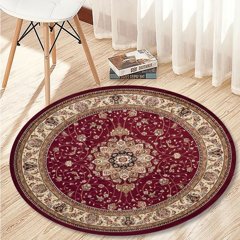 Traditional Persian Style Carpet 39.4 Inch Red Beige Flannel Print Living Room - Image 1