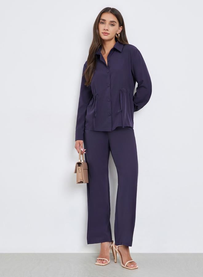 ستايلي طقم منسق من قميص وبنطال برباط سحب سادة - Image 1