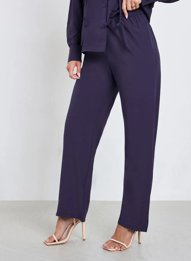 Styli  Women Solid Drawstring Shirt and Pants Co-ords for Women | Best Price UAE