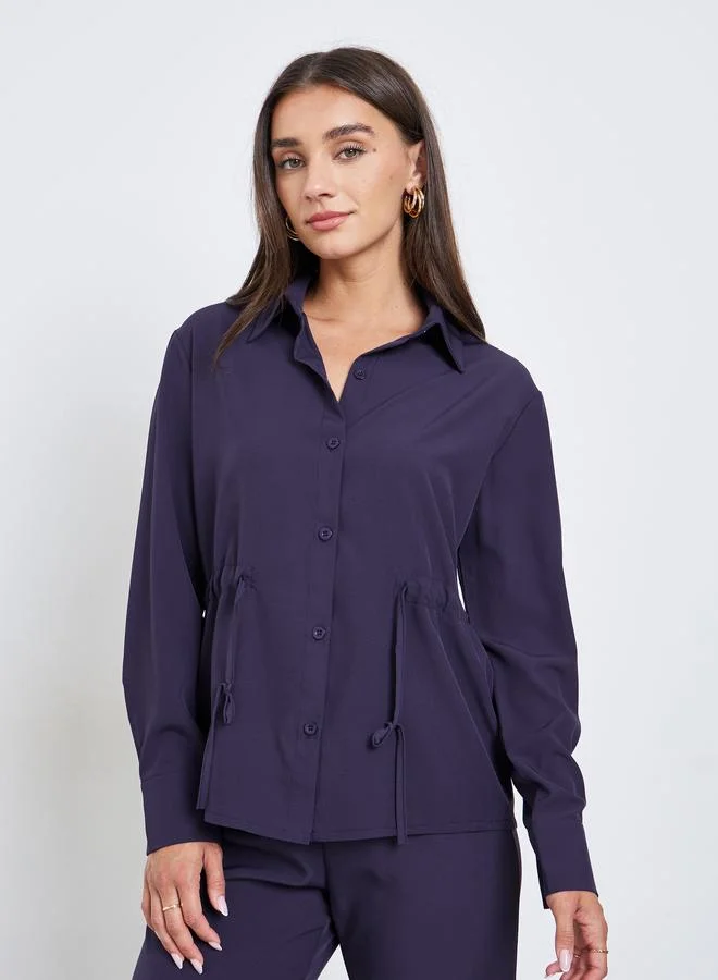 Styli Women Solid Drawstring Shirt and Pants Co-ords