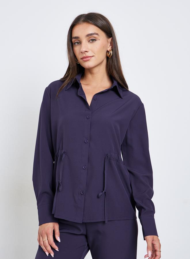 ستايلي طقم منسق من قميص وبنطال برباط سحب سادة - Image 2