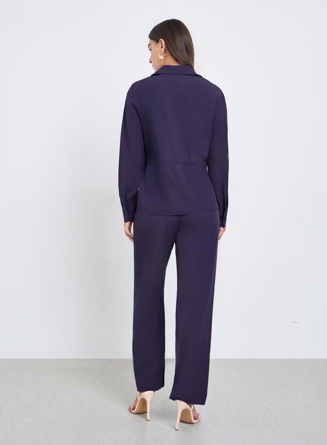 ستايلي طقم منسق من قميص وبنطال برباط سحب سادة - Image 5