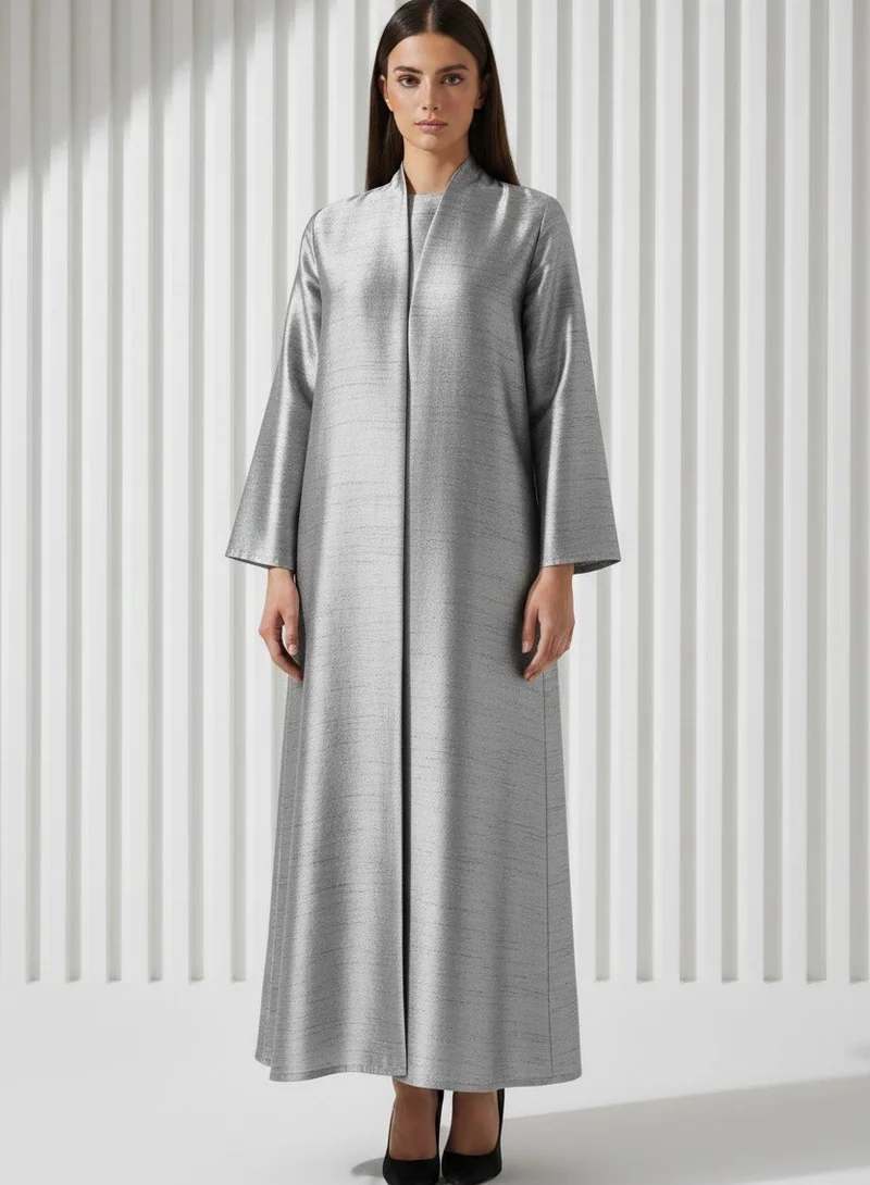 مويستريت Metallic Grey Raw Silk A-Line Abaya