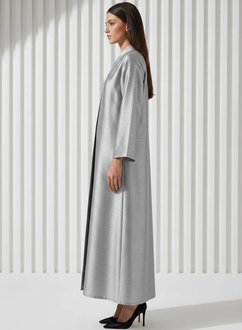 Moistreet  Metallic Grey Raw Silk A-Line Abaya for Women | Best Price UAE