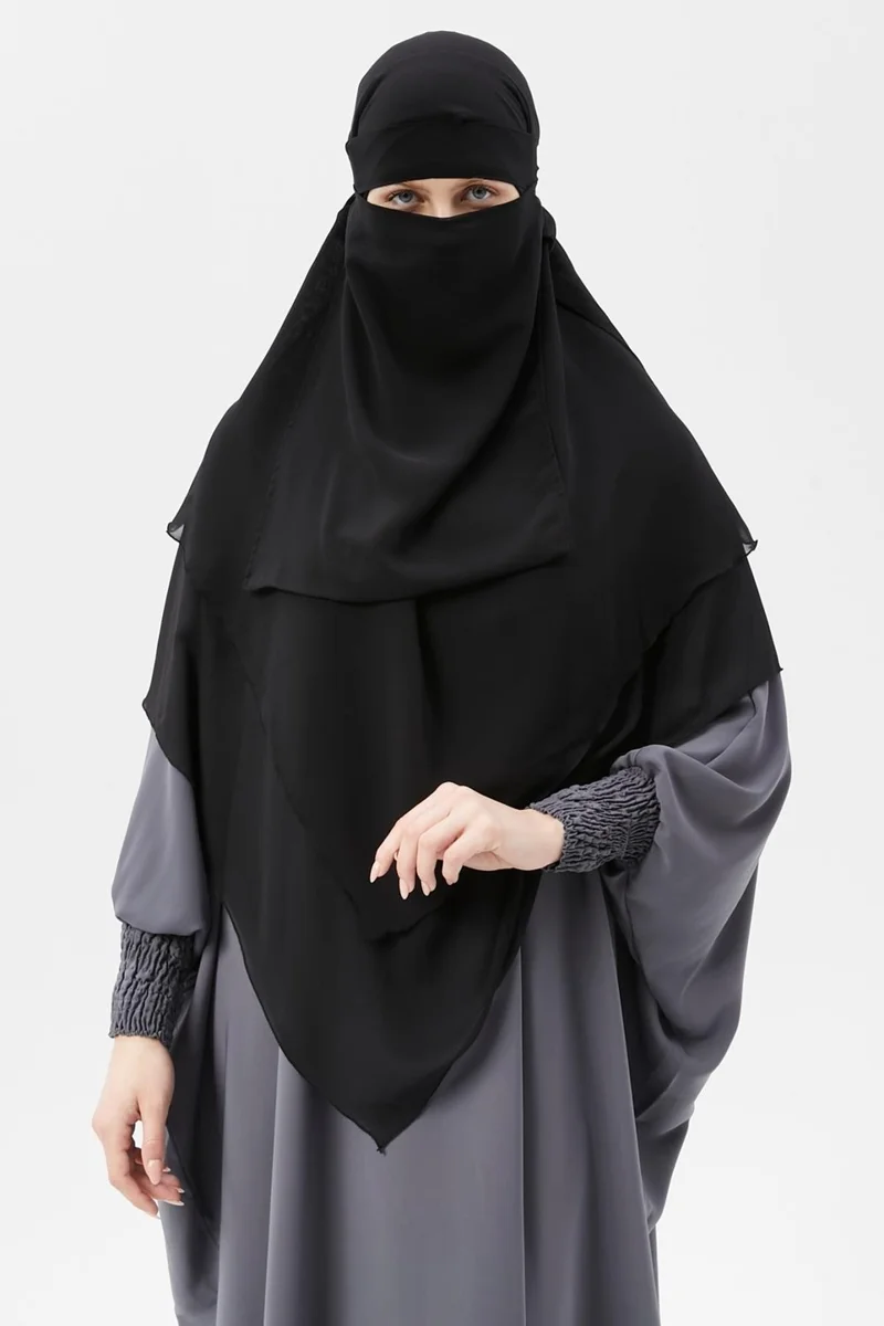 Altobeh Ready Practical Chiffon Three Layer Veiled Triangle Hajj Umrah Shawl Soufflé Hijab Nikap