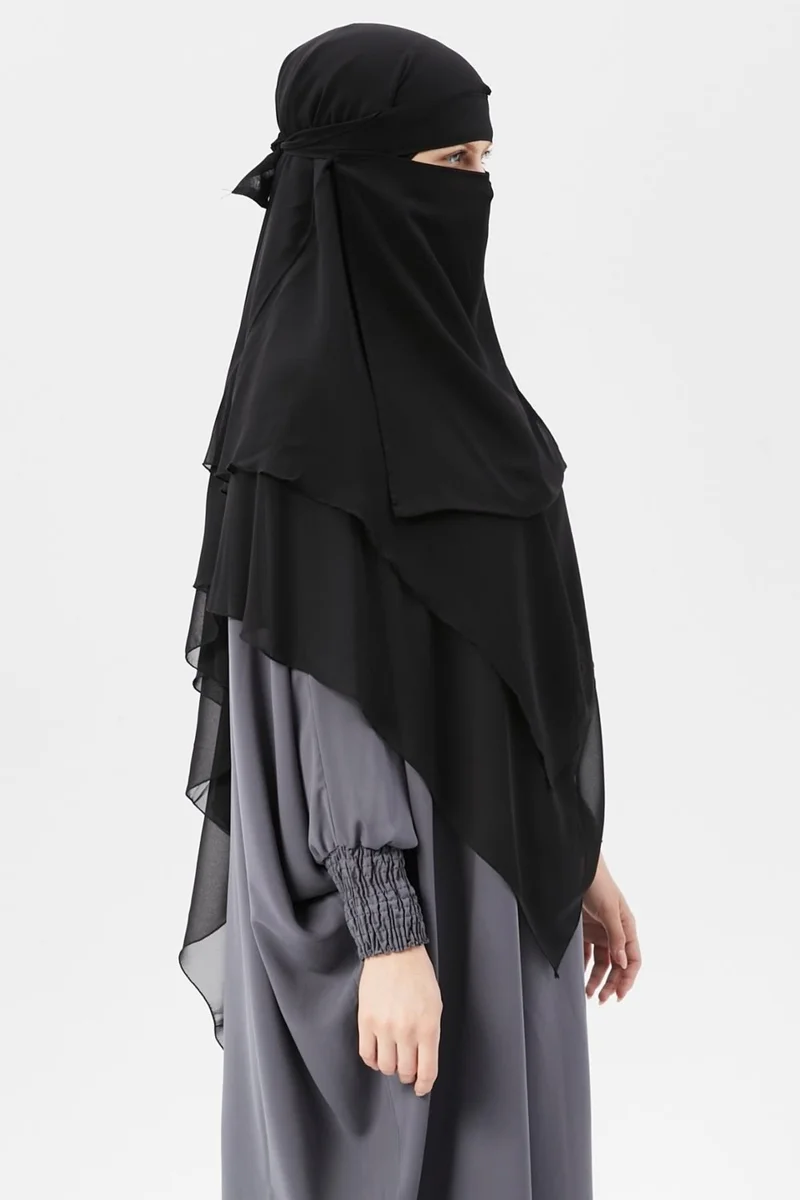 Altobeh Ready Practical Chiffon Three Layer Veiled Triangle Hajj Umrah Shawl Soufflé Hijab Nikap