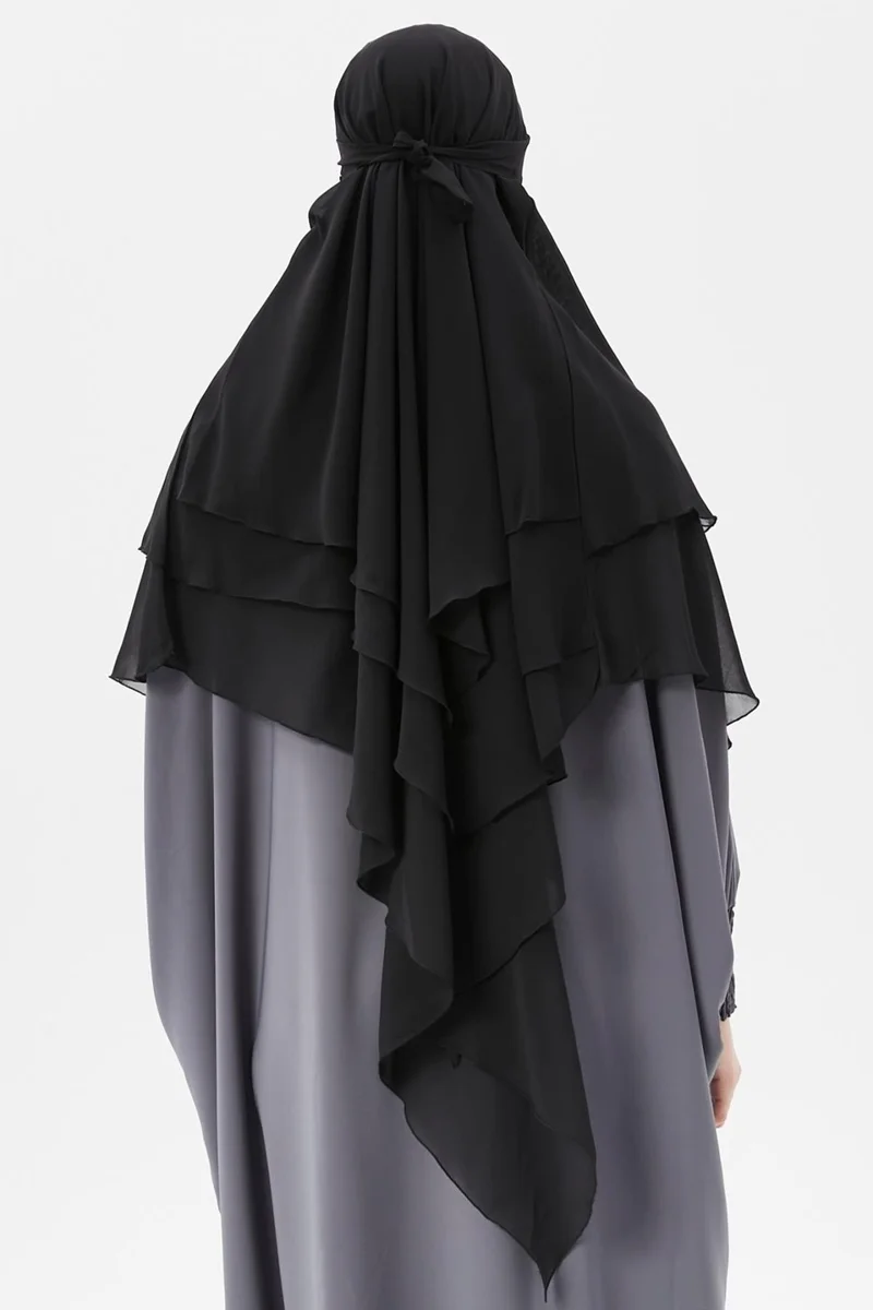 Altobeh Ready Practical Chiffon Three Layer Veiled Triangle Hajj Umrah Shawl Soufflé Hijab Nikap