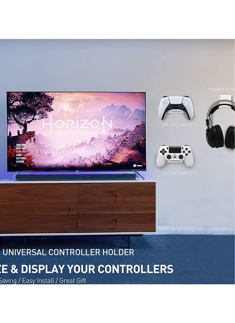 SYOSI - Controller Stand Gaming Accessories Universal Controller Holder 2 Pack for XBOX ONE PS4 PS5 SWITCH Controller Wall Mount with Cable Clips&Anti-Slip Pads (White) - Image 1