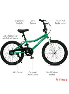Whimsy Whimsy - Classic 20" Kids Bike 2-Minute Assembly, Handbrake, Child-Friendly Cycle, Adjustable Saddle - Green  - Image 3
