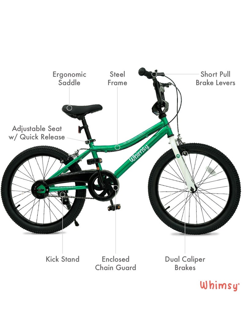 Whimsy Whimsy - Classic 20" Kids Bike 2-Minute Assembly, Handbrake, Child-Friendly Cycle, Adjustable Saddle - Green  - Image 3