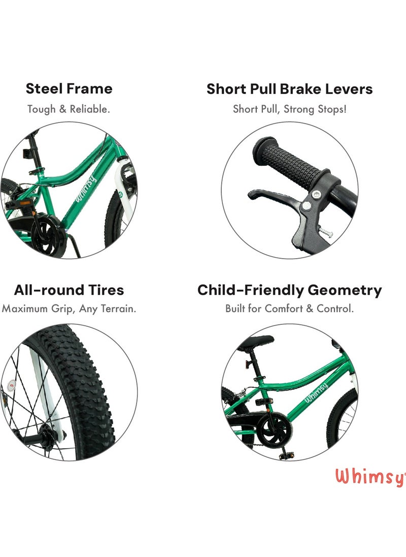 Whimsy Whimsy - Classic 20" Kids Bike 2-Minute Assembly, Handbrake, Child-Friendly Cycle, Adjustable Saddle - Green  - Image 4