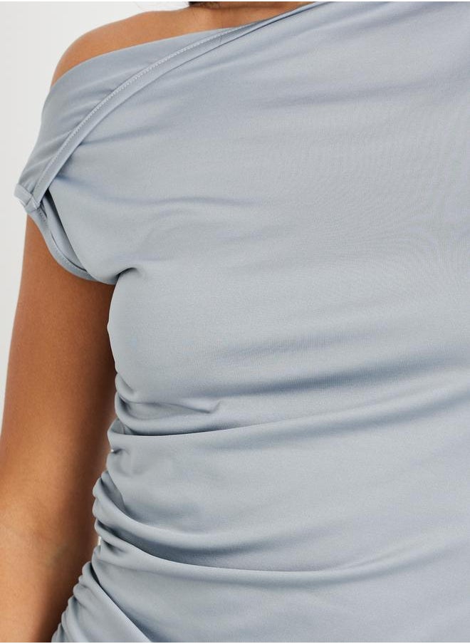 Take Two Take Two Solid One Shoulder Gathered Detail Blouse  - Image 3