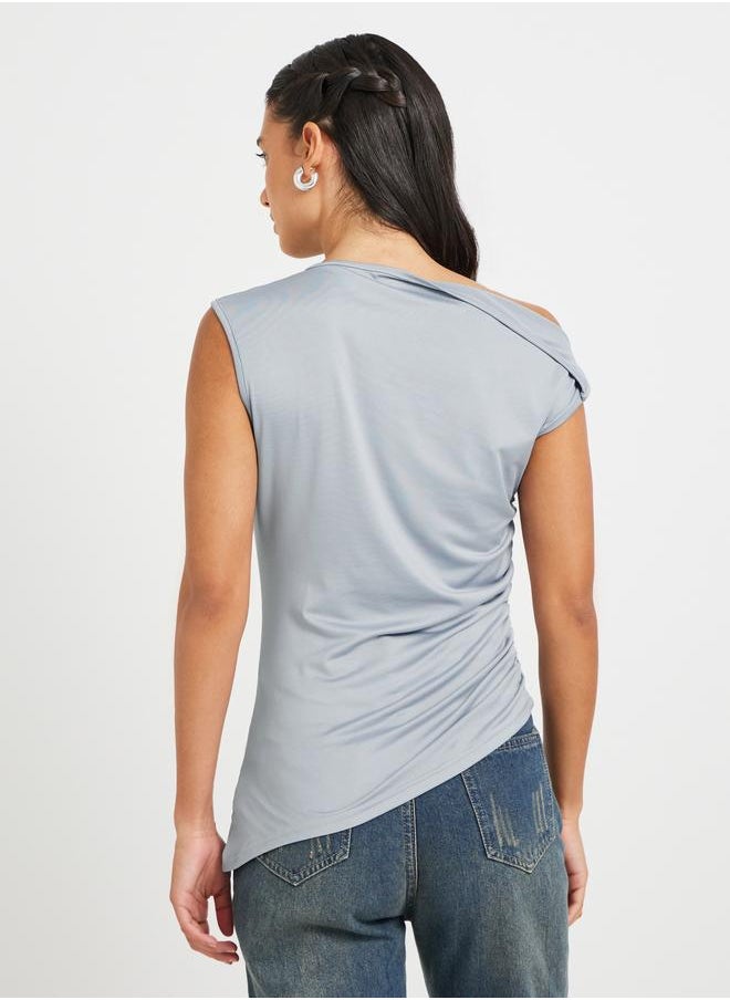 Take Two Take Two Solid One Shoulder Gathered Detail Blouse  - Image 4