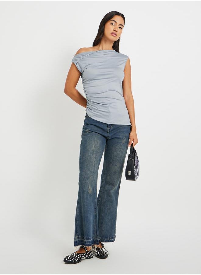Take Two Take Two Solid One Shoulder Gathered Detail Blouse  - Image 2