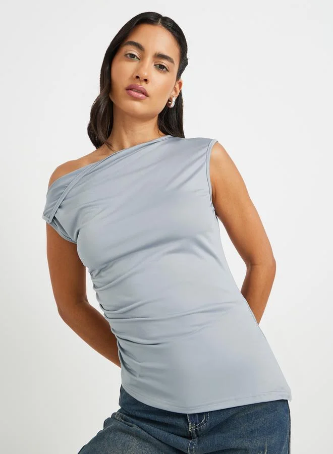 Take Two Take Two Solid One Shoulder Gathered Detail Blouse