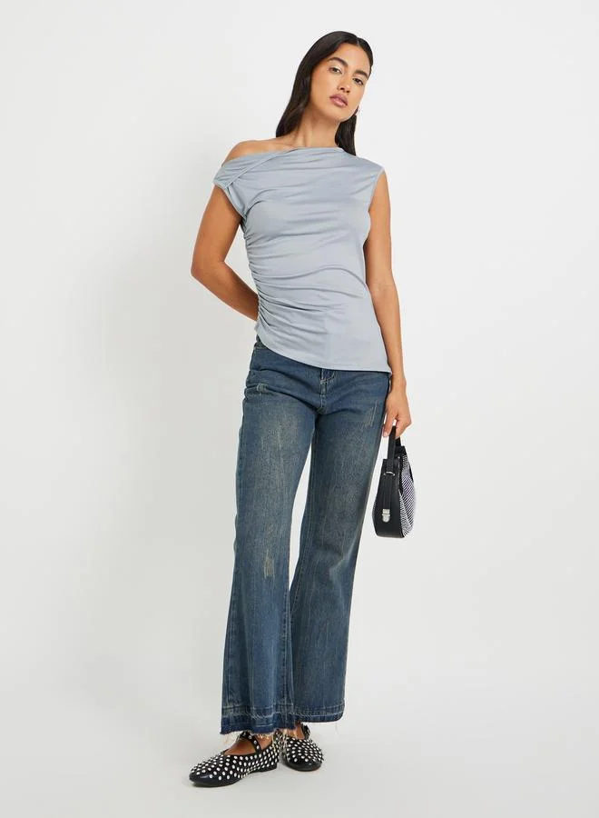 Take Two Take Two Solid One Shoulder Gathered Detail Blouse