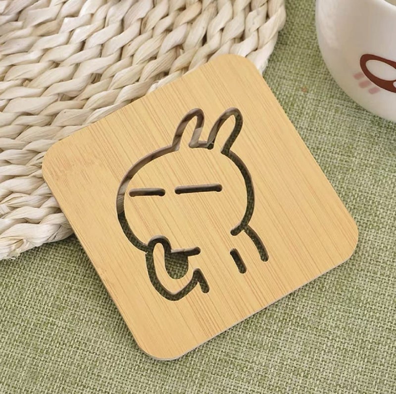 HENIJ 6 PCS Wooden Trivets Cartoon Creative Heat Insulation Mat Cup Mat Bowl Mat for Kitchen (Random Pattern) - Image 3