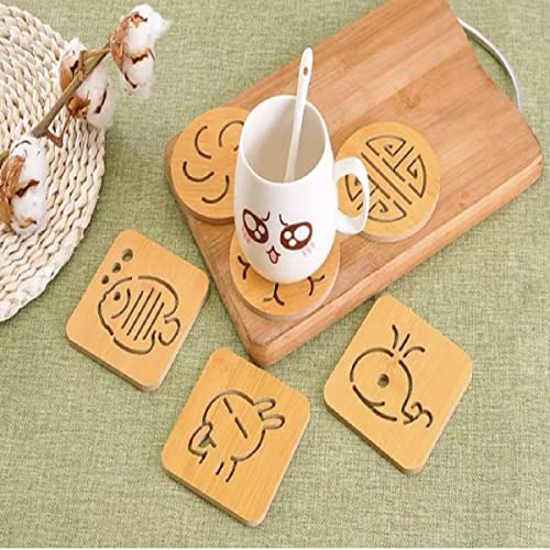 HENIJ 6 PCS Wooden Trivets Cartoon Creative Heat Insulation Mat Cup Mat Bowl Mat for Kitchen (Random Pattern) - Image 2