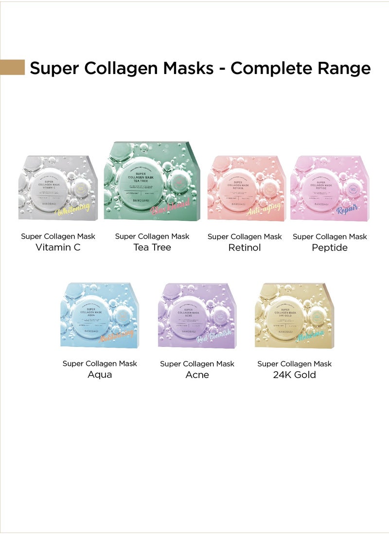 Banobagi - Super Collagen Mask Tea Tree Soothing – Korean Face Mask with Collagen, Hyaluronic Acid, and Tea Tree Extract for Acne Relief and Skin Soothing. Hydrating, Firming, and Moisturizing Sheet Mask for Acne-Prone and Sensitive Skin. Ideal for Revitalizing, Nourishing, and Rejuvenating Skin – Pack of 3 - Image 1