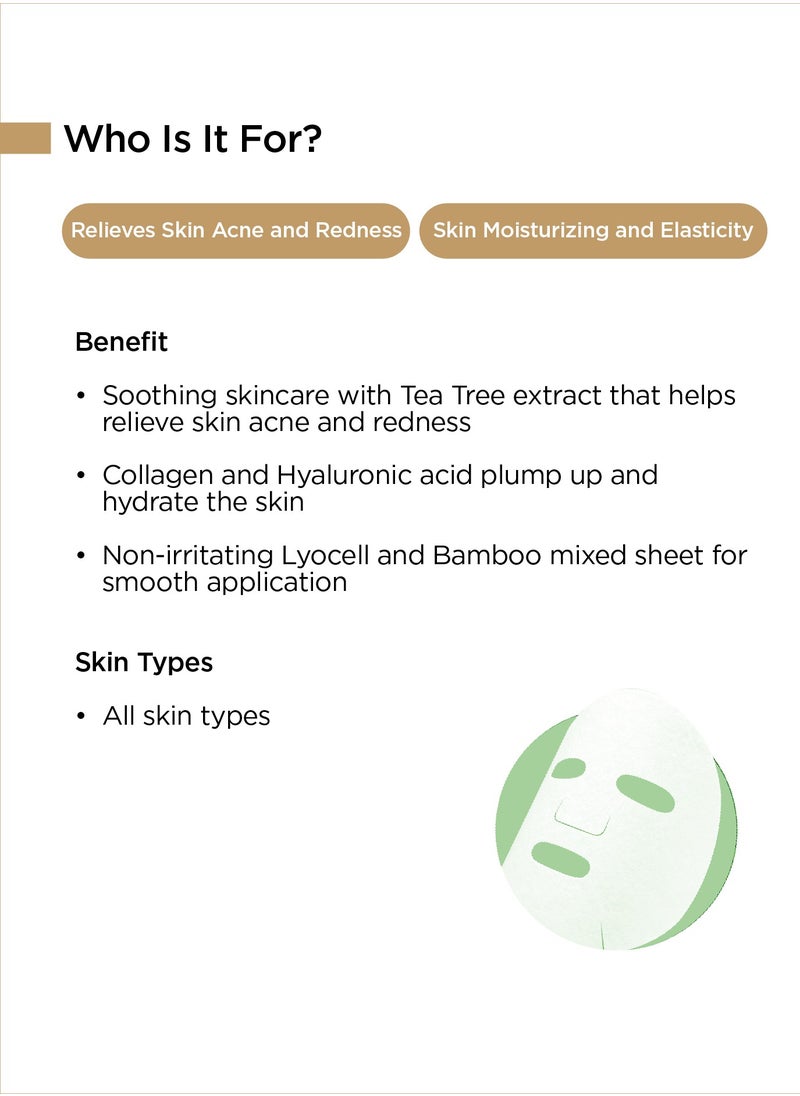 Banobagi Super Collagen Mask Tea Tree Soothing – Korean Face Mask with Collagen, Hyaluronic Acid, and Tea Tree Extract for Acne Relief and Skin Soothing. Hydrating, Firming, and Moisturizing Sheet Mask for Acne-Prone and Sensitive Skin. Ideal for Revitalizing, Nourishing, and Rejuvenating Skin – Pack of 3  - Image 2
