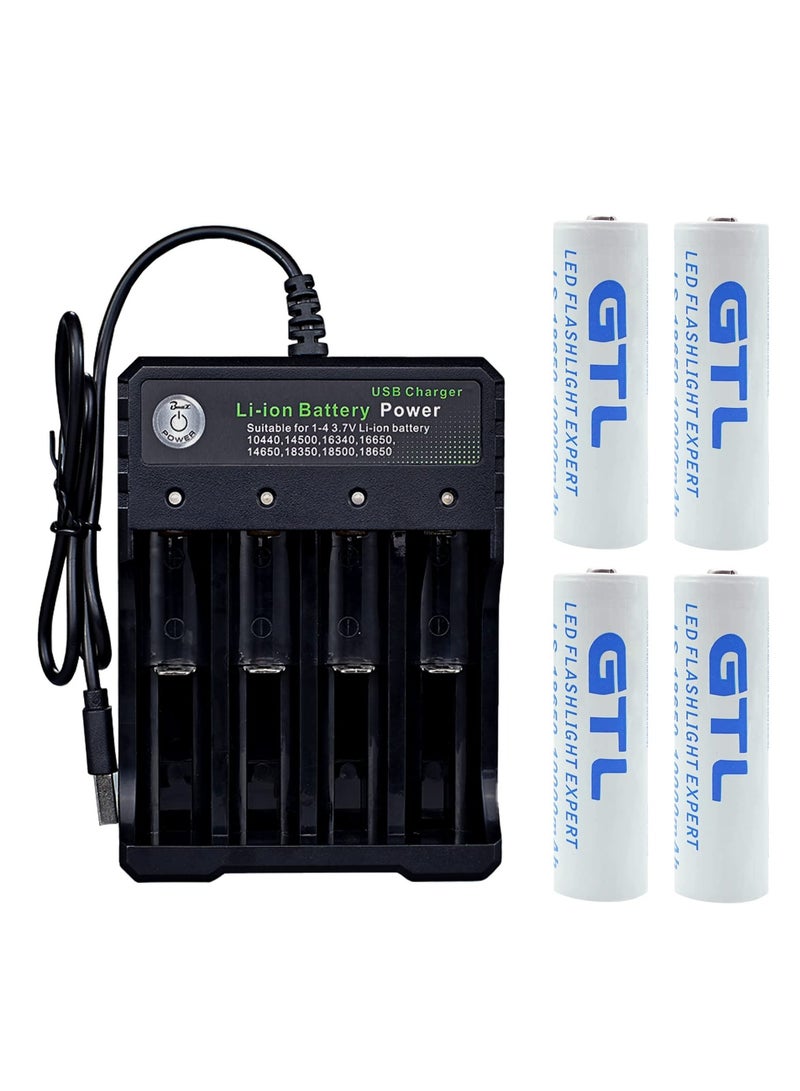 18650 Battery Charger with 4PCS 3.7V 9800mAh Rechargeable Batteries with 4 Slot USB USB Intelligent Universal Battery Charger Suitable for Li-ion 14500 16340 16650 14650 18350 18500 18650 - Image 1