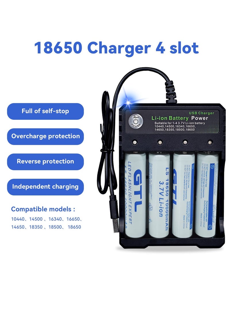 18650 Battery Charger with 4PCS 3.7V 9800mAh Rechargeable Batteries with 4 Slot USB USB Intelligent Universal Battery Charger Suitable for Li-ion 14500 16340 16650 14650 18350 18500 18650 - Image 2
