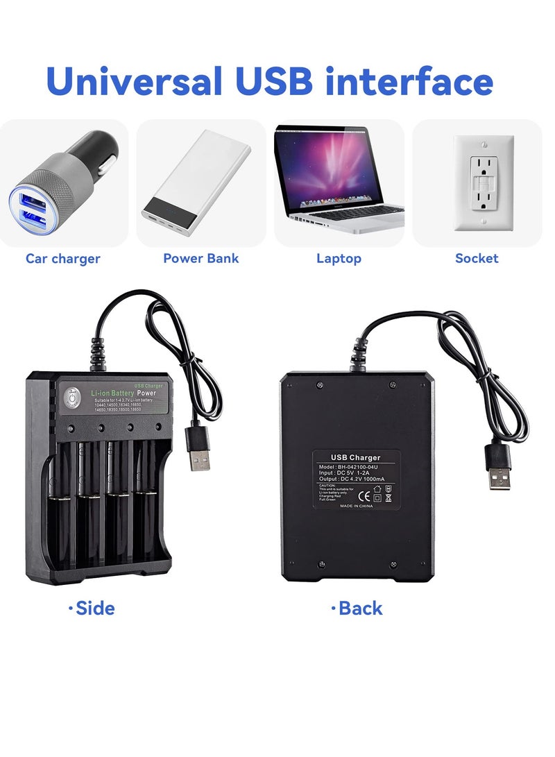 18650 Battery Charger with 4PCS 3.7V 9800mAh Rechargeable Batteries with 4 Slot USB USB Intelligent Universal Battery Charger Suitable for Li-ion 14500 16340 16650 14650 18350 18500 18650 - Image 4