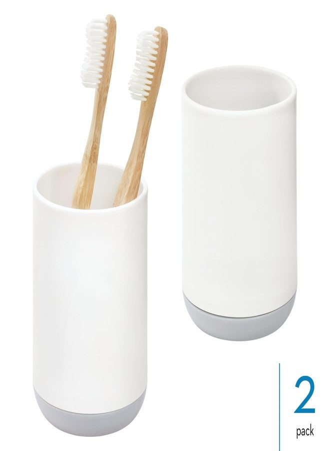 iDesign Toothbrush Holder with 3 Divided Sections for Bathroom or Vanity - Set of 2 - White/Gray - Image 2