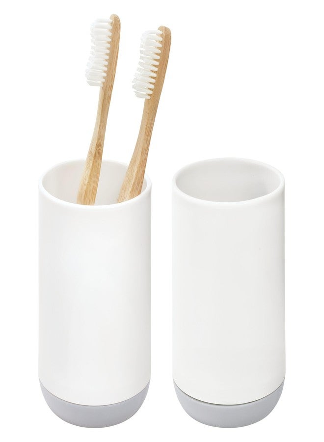 iDesign Toothbrush Holder with 3 Divided Sections for Bathroom or Vanity - Set of 2 - White/Gray - Image 1