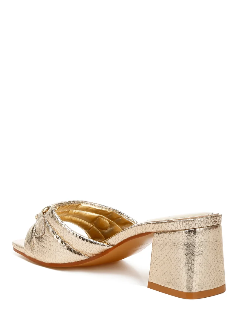 London Rag Gold Horsebit Detail Snake Print Sandals